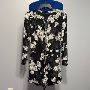 Rose & Olive Monochrome Floral drawstring romper with pockets